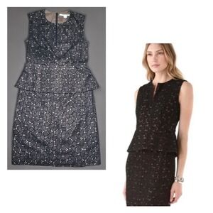 Diane von Furstenberg DVF Black/Nude Peplum Pebble‎ Lace Sheath Dress Size 4